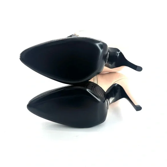 NEW Gucci Harriet Thigh High Snake Emboss Beige Black Pointed Toe Boots 38 - Picture 9 of 10